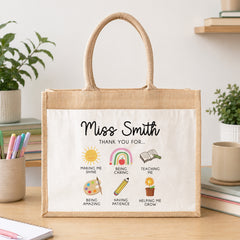 Thank You Teacher Gift, Personalised Teacher Bag | Personalised Teacher Gift, Teacher Present. End Of Term Gift, TA Gift - Teacher Wreath