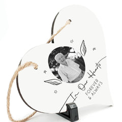 Personalised Memorial Sign | Wooden Heart Sign | Remembrance Gift | Memorial Keepsake, Memory Gift, Bereavement Gift - Angel Wings