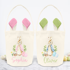 Personalised Easter Basket | Linen, Pink or Green | Personalised Easter Bag, Custom Easter Hunt Basket, Personalised Easter Gift, Easter Bag