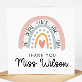 Personalised Teacher Card - Thank You Teacher Card | Personalised Thank You Teacher Card, End Of School Card - Watercolour Rainbow