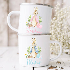 Personalised Easter Mug| Enamel Pink or Blue | Personalised Easter Gift, Custom Easter Gifts, Easter Present, Children’s Easter