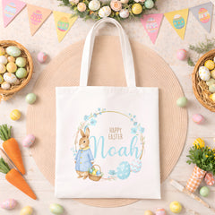 Personalised Easter Bag | Wreath Pink or Blue | Personalised Easter Tote, Custom Easter Hunt Bag, Personalised Easter Gift, Easter Basket