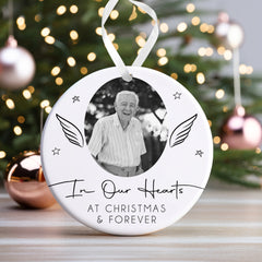Personalised Memorial Christmas Bauble | Memory Ornament | Memorial Keepsake Christmas Bauble | Memorial Photo Ceramic Christmas Bauble - Angel Wings