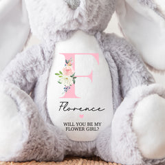 Will You Be My Flower Girl Teddy Bear | Personalised Flower Girl Announcement, Custom Flower Girl Gift | Pink Floral