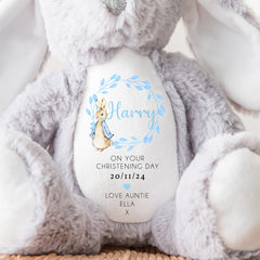 Personalised Teddy, Custom Christening Teddy | Keepsake | Personalised Christening Gift, Custom Baptism Gift | Baptism Teddy, Blue Wreath