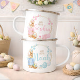 Personalised Easter Mug | Wreath | Enamel Pink or Blue | Personalised Easter Gift, Custom Easter Gifts, Easter Present, Children’s Easter
