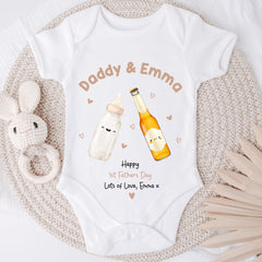 1st Fathers Day Baby Grow | First Fathers Day Gift | 1st Fathers Day Sleepsuit, 1st Fathers Day Bib | Daddy's 1st Fathers Day | 1st Romper Pink Neutral