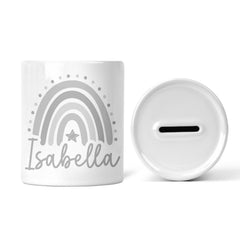 Personalised Children's Money Box | Rainbows | Add A Name, Choose a Colour | Personalised Kids Gift | Gift for Boys & Girls