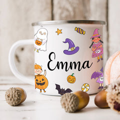 Personalised Halloween Enamel Mug | Kids Illustrations | Personalised Halloween Gift