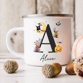 Personalised Halloween Enamel Mug | Halloween Initial | Personalised Halloween Gift