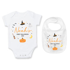Baby's 1st Halloween | Personalised Halloween Baby Grow | Illustrations | First Halloween Baby Bib, Baby Halloween Gift