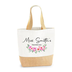 Thank You Teacher Gift, Personalised Teacher Bag | Personalised Teacher Gift, Teacher Present. End Of Term Gift, TA Gift - Floral Teacher