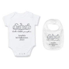 Baby's 1st Halloween | Personalised Halloween Baby Grow | Hello Little Pumpkin | First Halloween Baby Bib, Baby Halloween Gift