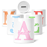 Personalised Children's Money Box | Large Initial + Signature | Add A Name, Choose a Colour | Personalised Kids Gift | Gift for Boys & Girls
