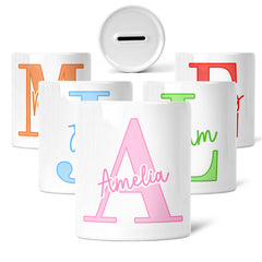 Personalised Children's Money Box | Large Initial + Signature | Add A Name, Choose a Colour | Personalised Kids Gift | Gift for Boys & Girls