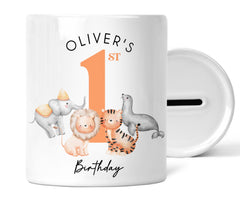 Personalised 1st Birthday Money Box | Personalised 1st Birthday Gift, First Birthday Gift, First Birthday Money Box | 1st Birthday Safari