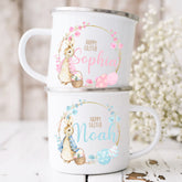 Personalised Easter Mug | Wreath | Enamel Pink or Blue | Personalised Easter Gift, Custom Easter Gifts, Easter Present, Children’s Easter