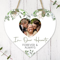 Personalised Memorial Sign | Wooden Heart Sign | Remembrance Gift | Memorial Keepsake, Memory Gift, Bereavement Gift - Floral Photo