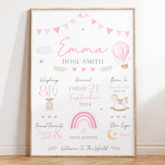 Personalised New Baby Print | Baby Girl Gift, Newborn Gift | New Baby Keepsake Print | Baby Girl Print, Newborn Print | Nursery Print Gift
