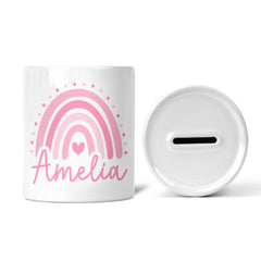Personalised Children's Money Box | Rainbows | Add A Name, Choose a Colour | Personalised Kids Gift | Gift for Boys & Girls