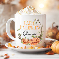 Personalised Halloween Mug | Pumpkin Wreath | Personalised Halloween Gift
