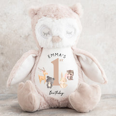 Personalised 1st Birthday Teddy | Owl Animals | 1st Birthday Gift | First Birthday Gift, 1st Birthday Present | 1st Birthday Keepsake