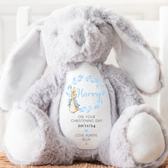 Personalised Teddy, Custom Christening Teddy | Keepsake | Personalised Christening Gift, Custom Baptism Gift | Baptism Teddy, Blue Wreath