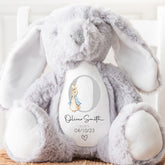 Personalised Teddy, Custom Newborn Teddy | Grey Bunny Rabbit, Baby Announcement Teddy Bear, Personalised Newborn Gift Ornament, Grey Initial