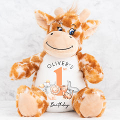 Personalised 1st Birthday Teddy | Giraffe Safari | 1st Birthday Gift | First Birthday Gift, 1st Birthday Present | 1st Birthday Keepsake