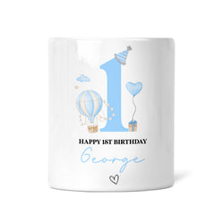 Personalised 1st Birthday Money Box | Personalised 1st Birthday Gift, First Birthday Gift, First Birthday Money Box | Blue Hot Air Balloon