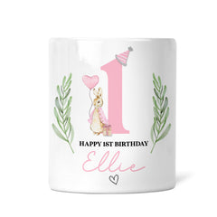 Personalised 1st Birthday Money Box | Personalised 1st Birthday Gift, First Birthday Gift, First Birthday Money Box | Pink Bunny
