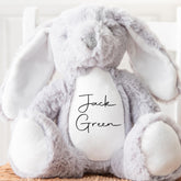Personalised Teddy, Custom Newborn Teddy | Grey Bunny Rabbit, Name Reveal, Birthday Teddy, Personalised Newborn Gift, Handwritten