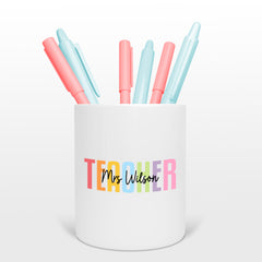 Personalised Ceramic Pencil Pot - Teacher Gift - Watercolour Teacher - TA Gift, Teacher Present, | End of Year Present, Teaching Assistant