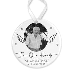 Personalised Memorial Christmas Bauble | Memory Ornament | Memorial Keepsake Christmas Bauble | Memorial Photo Ceramic Christmas Bauble - Angel Wings