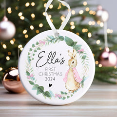 Personalised Baby's First Christmas Bauble | Babys 1st Christmas Bauble | Baby’s 1st Christmas Gift | 1st Christmas Decoration - Pink Wreath