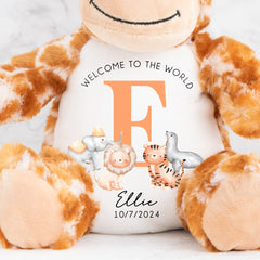 Personalised Teddy, Custom Newborn Teddy | Welcome to the World | Baby Announcement Teddy, Personalised Newborn Gift, Personalised Giraffe