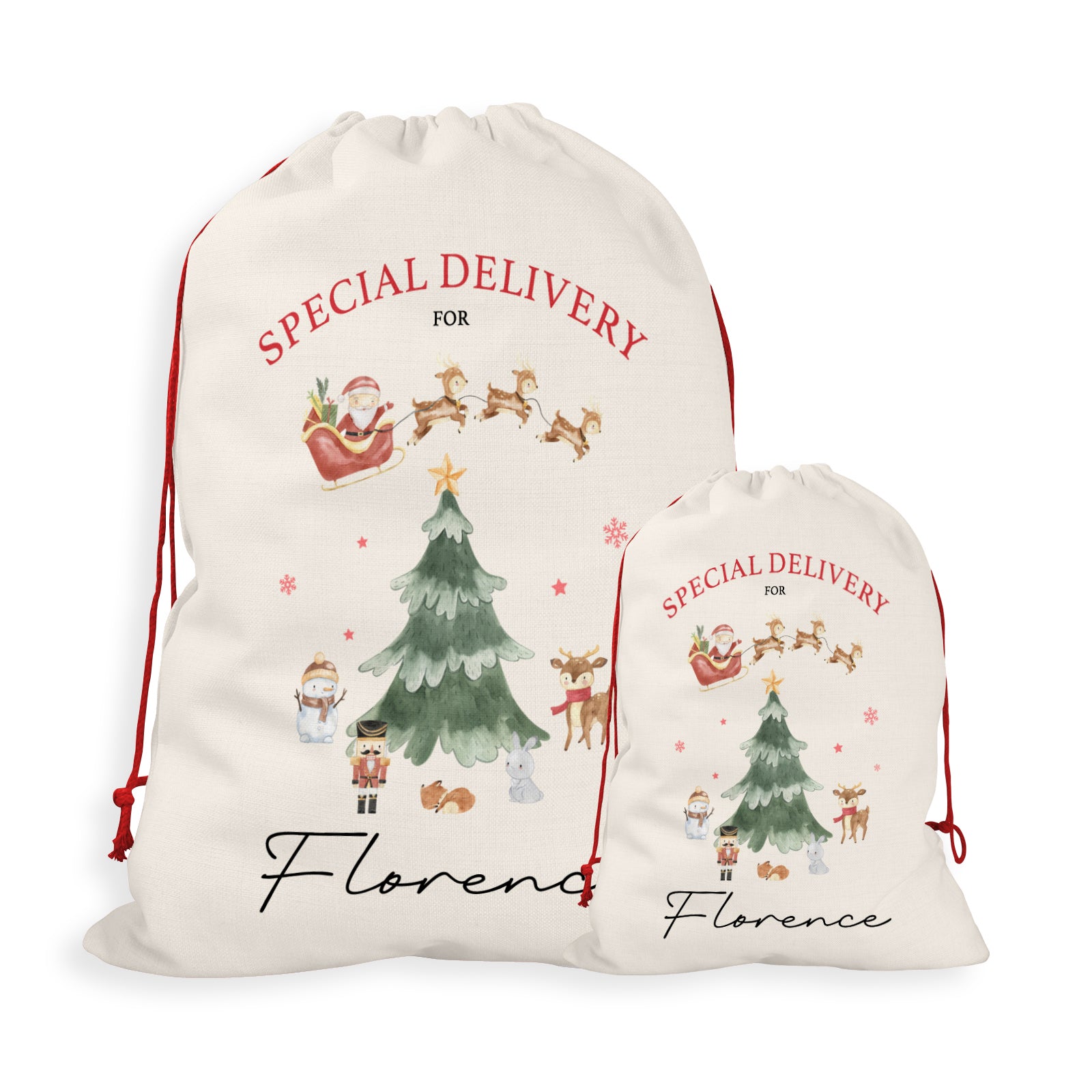 Personalised Christmas Sack | Custom Christmas Stocking | Custom Santa Sack For Kids, Children's Christmas Sack - Watercolour Christmas