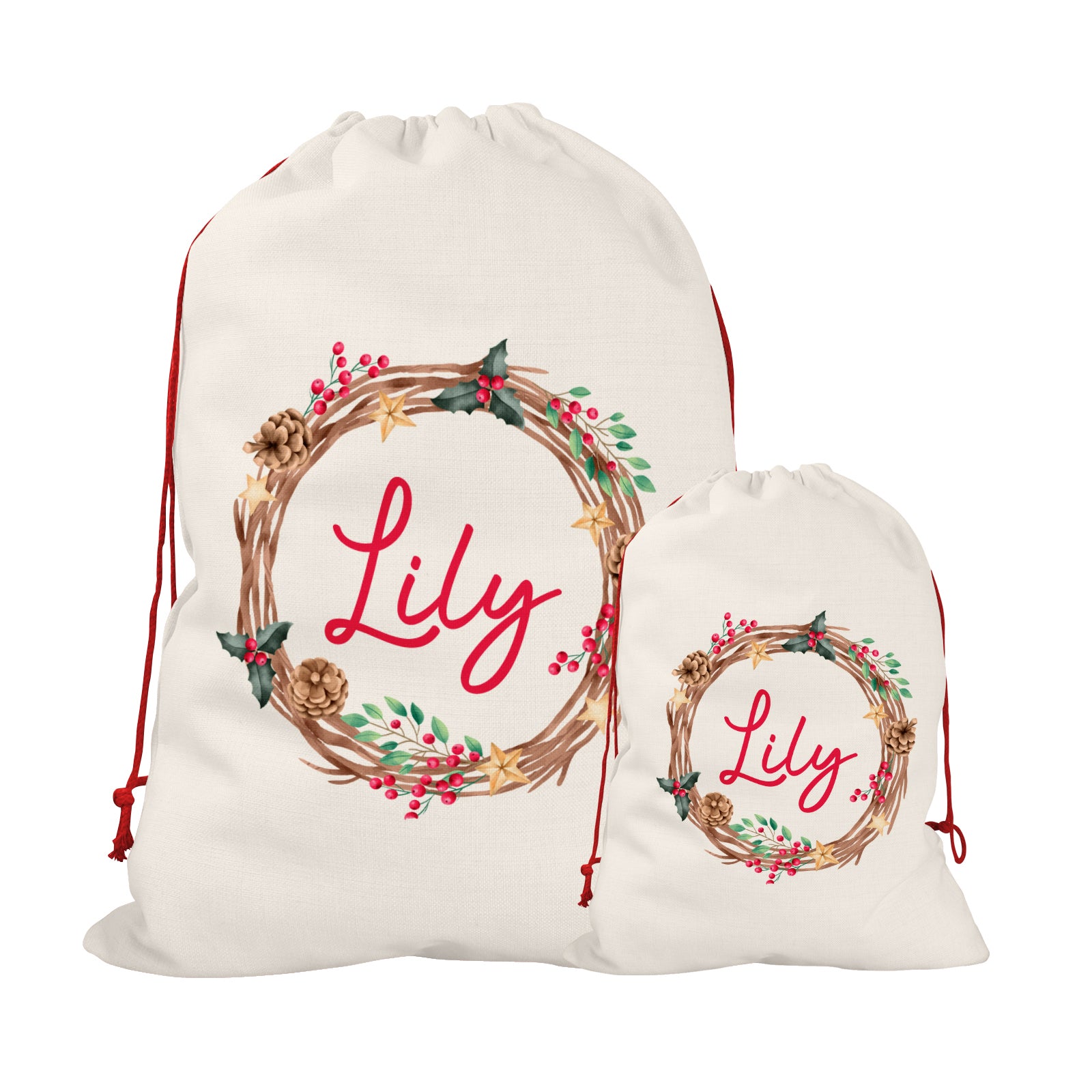 Personalised Christmas Sack | Custom Christmas Stocking | Custom Santa Sack For Kids, Children's Christmas Sack - Christmas Wreath