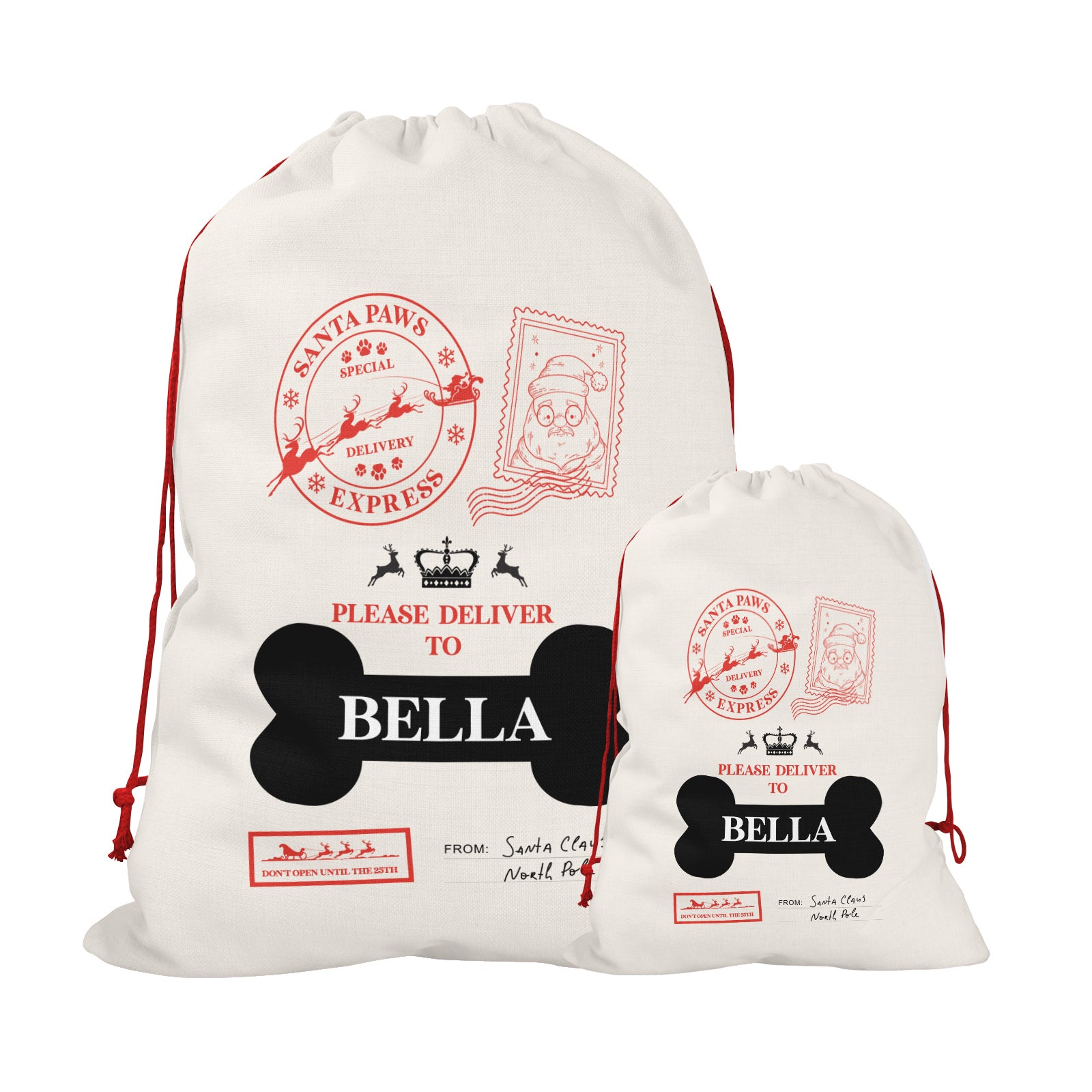 Peersonalised Christmas Sack for Dogs | Custom Pet Christmas Stocking | Dog Christmas Sacks, Personalised Pet Christmas Sacks | Paw Postal