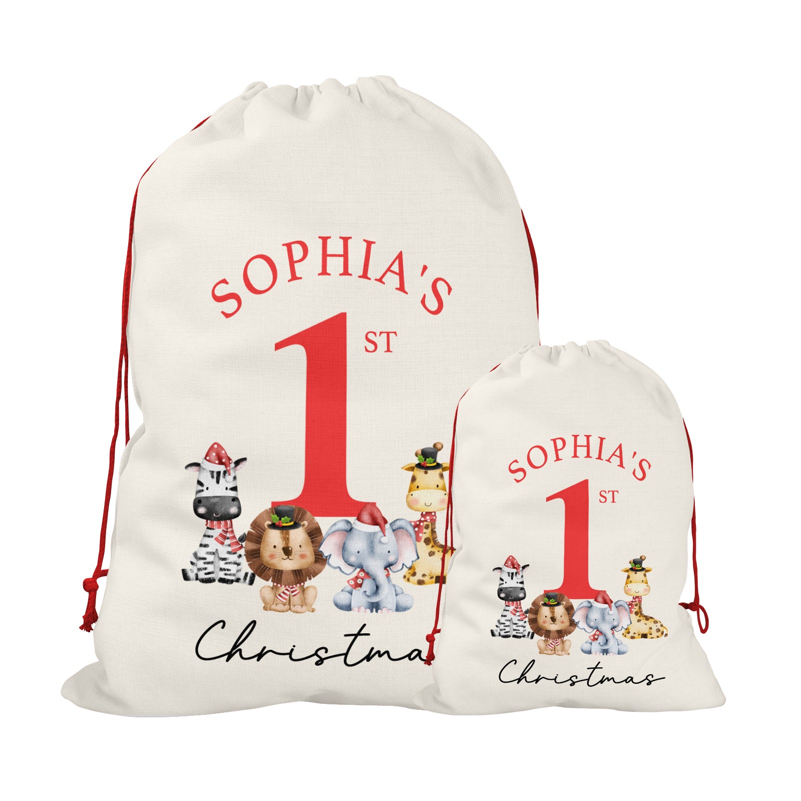 Personalised Christmas Sack | Custom Christmas Stocking | Custom Santa Sack For Kids, Children's Christmas Sack - Christmas Animals