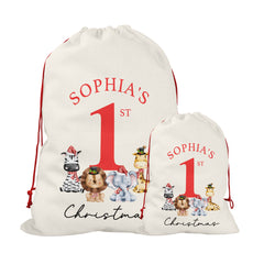 Personalised Christmas Sack | Custom Christmas Stocking | Custom Santa Sack For Kids, Children's Christmas Sack - Christmas Animals