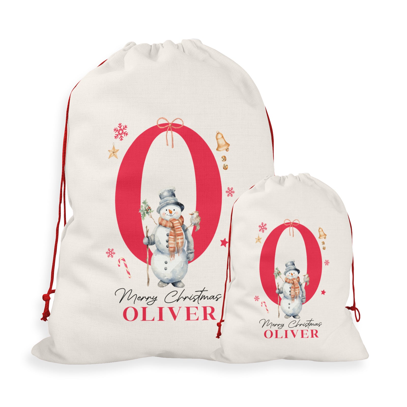 Personalised Christmas Sack | Custom Christmas Stocking | Custom Santa Sack For Kids, Children's Christmas Sack - Snowman Initial