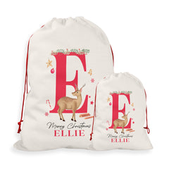 Personalised Christmas Sack | Custom Christmas Stocking | Custom Santa Sack For Kids, Children's Christmas Sack - Reindeer Initial