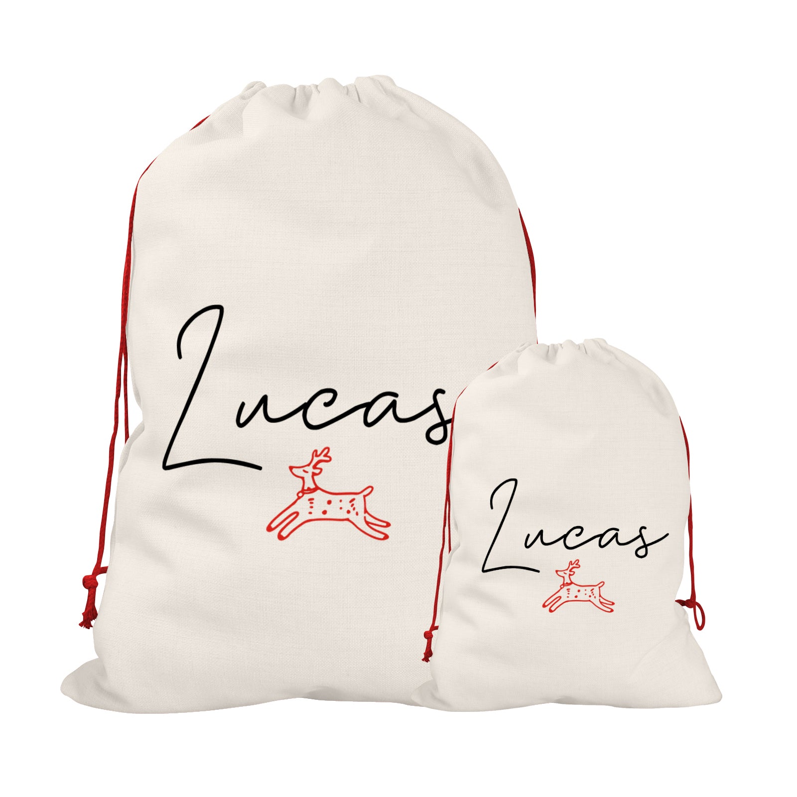 Personalised Christmas Sack | Custom Christmas Stocking | Custom Santa Sack For Kids, Children's Christmas Sack - Handwritten Reindeer