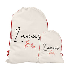 Personalised Christmas Sack | Custom Christmas Stocking | Custom Santa Sack For Kids, Children's Christmas Sack - Handwritten Reindeer