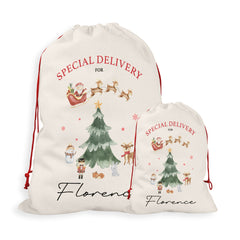 Personalised Christmas Sack | Custom Christmas Stocking | Custom Santa Sack For Kids, Children's Christmas Sack - Watercolour Christmas