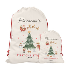 Baby's First Christmas Sack, Personalised Christmas Sack | Custom Christmas Stocking | Baby's 1st Christmas Santa Sacks - Watercolour