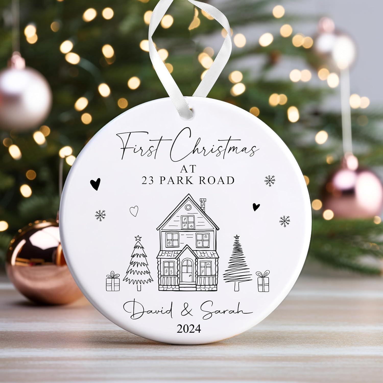 Personalised Christmas Bauble | First Christmas At New Home Bauble, 1st Christmas At Decoration Keepsake | New Home Gift - Illustrations