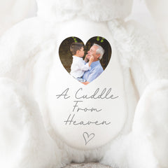 Personalised Memory Teddy | White Bunny | In Memory Gift, Memorial Keepsake Present | Memorial Photo Gift, Bereavement Gift | Memory Teddy Bear, Sympathy