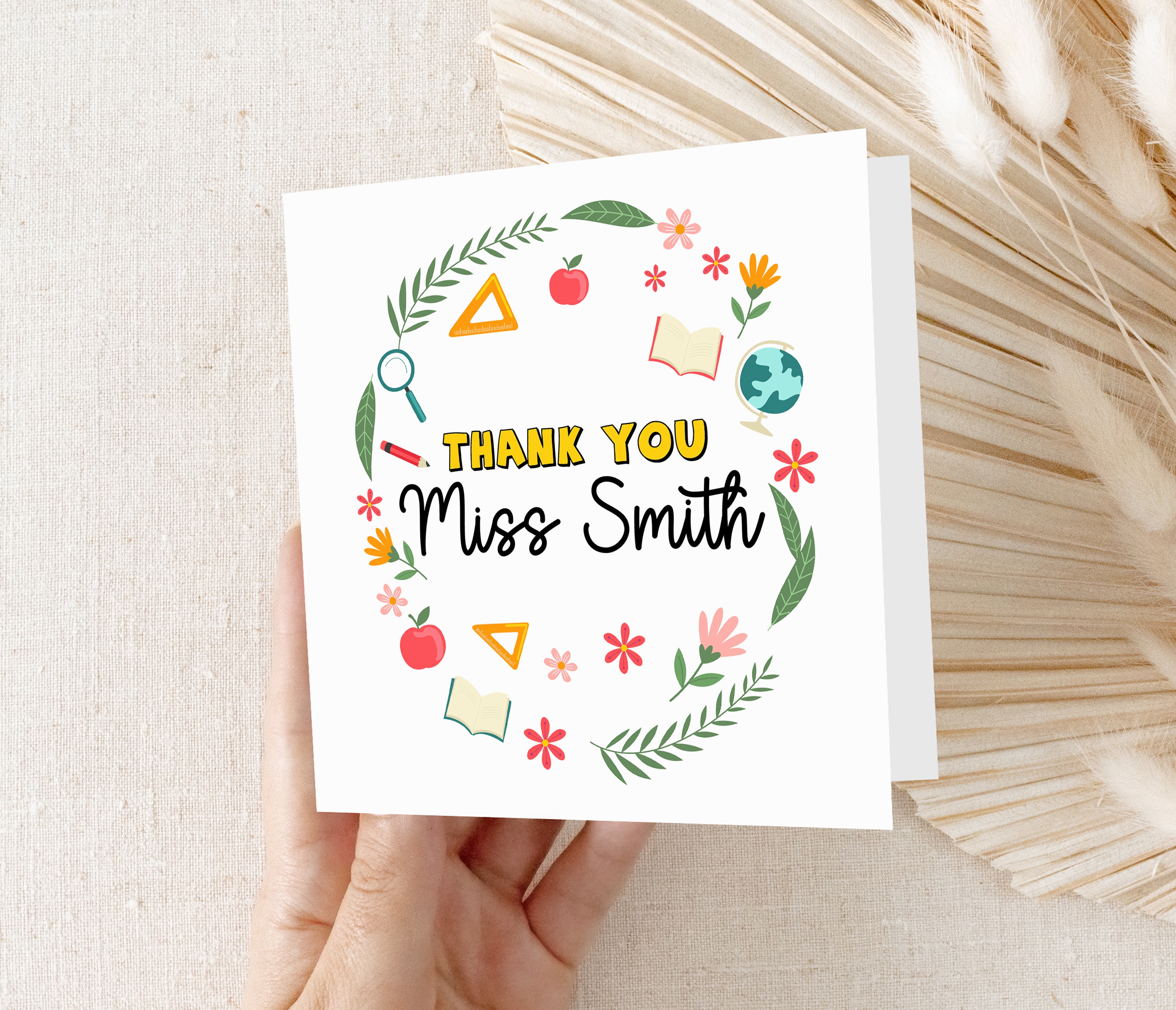 Personalised Teacher Card - Thank You Teacher Card | Personalised Thank You Teacher Card, End Of School Card - Teacher Wreath
